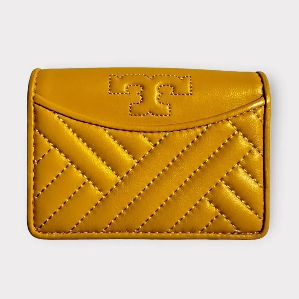 Tory Burch Alexa Leather Bifold Mini Wallet Yellow Daisy